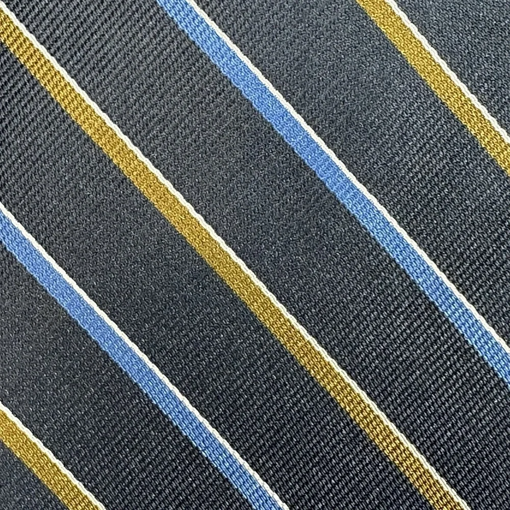 Brooks Basics USA Silk Vintage Tie‎ Navy Blue Gold Stripe Classic Preppy